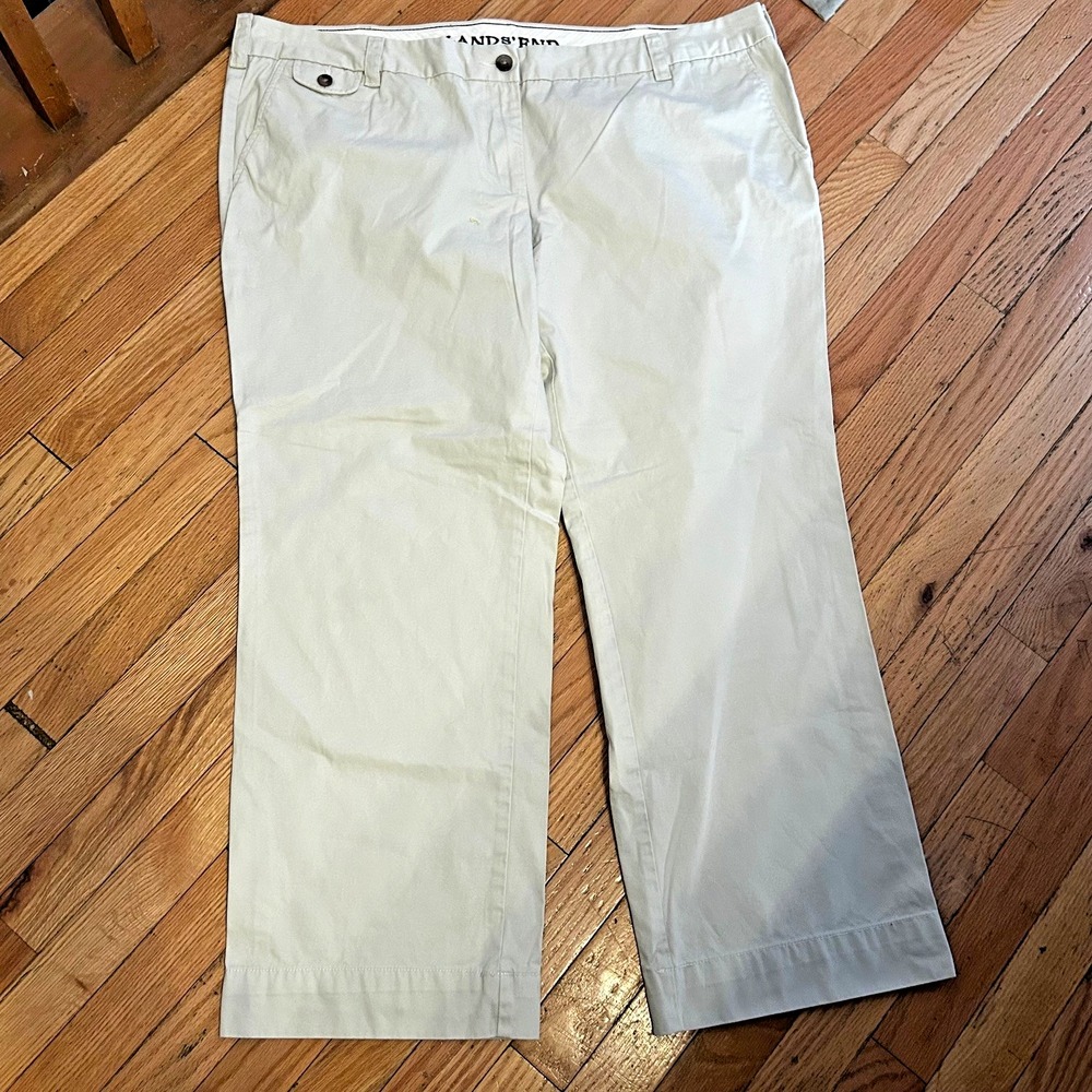 Lands' End Wide Leg Chino Khaki Tan Beige Pants Plus Size 20W